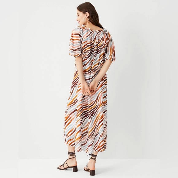 Ann Taylor Petite Zebra Stripe Boatneck Midi Dress - Picture 3 of 9